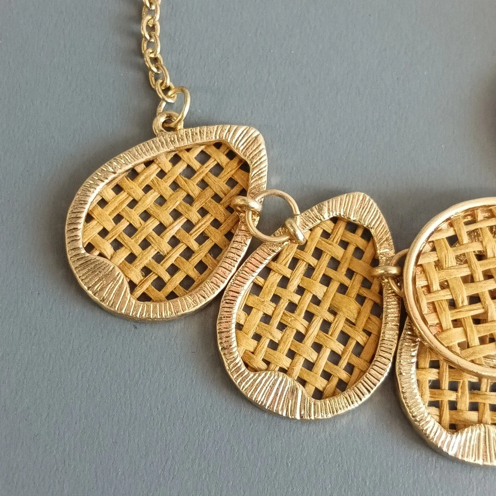 Costume Jewelry Gold Woven Necklace and Earring Set